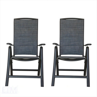 Folding Patio Chairs Set Of 2, Aluminium Frame With Reclining Sling And Adjustable High Backrest For Outdoor Comfort