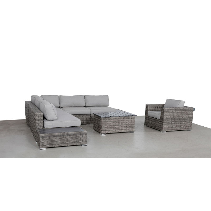 Ensemble de conversation pour 5 personnes avec coussins Tarin, Oléfine grise, Mélange de gris