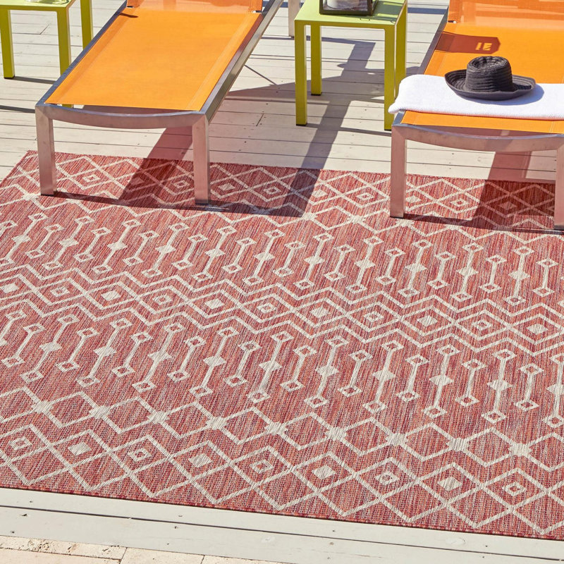 Tapis rouge rouille intérieur / extérieur Julieta, Carré 10 pi 8 po