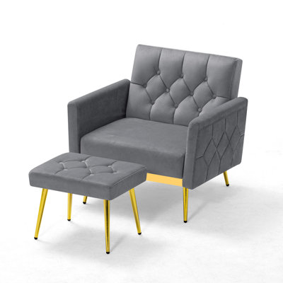 Zianny Velvet Accent Chair with Ottoman