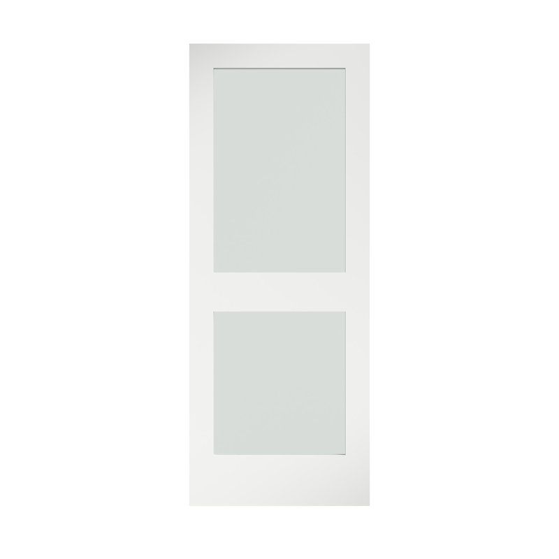 24" x 80" White Primed Pine Door with Frosted Glass Panels