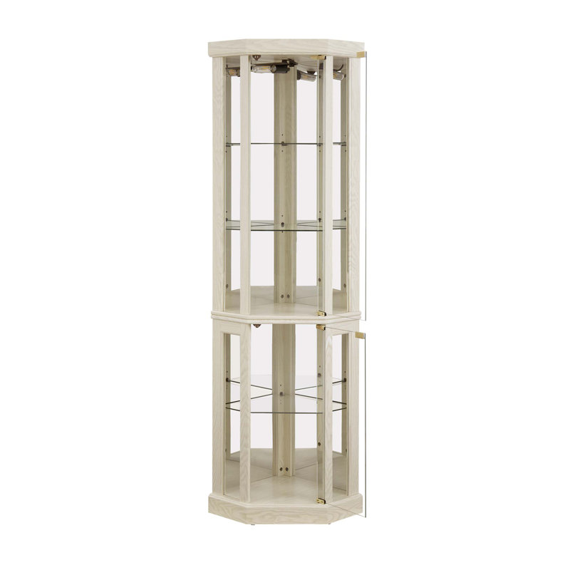 Lighted Corner Curio Cabinet - Elegant Glass Display Case With Adjustable Shelves And Built-In Lighting For Living Room & Bar Storage