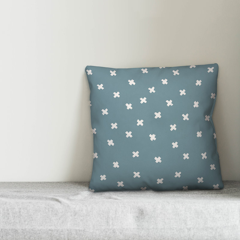 Polka Dots Reversible Throw Pillow, 20" x 20", Blue/White Geometric 2