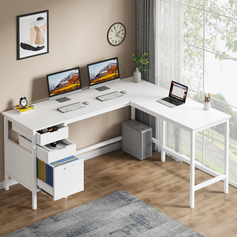 Rocchetto L-Shaped Steel Writing Desk, White