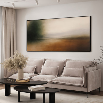 Extra Large Wall Art Fabric Print - Modern Neutral Abstract Landscape for Contemporary Home Artwork Decor for Living Room or Bedroom - "Frame Assembly Required (Unfinished Frame)"
