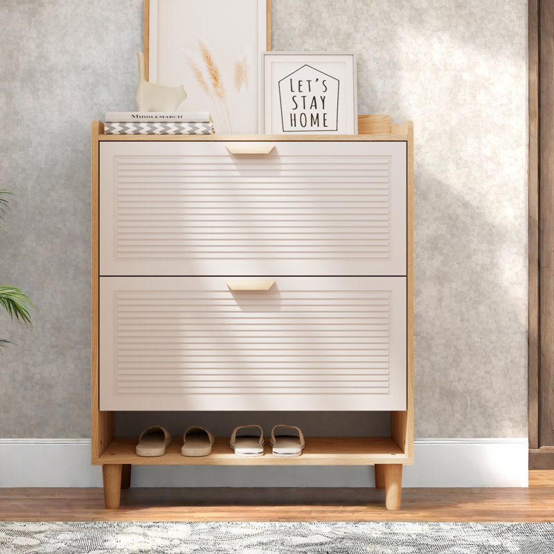 31.5 Inch Nordic Style Shoe Storage Cabinet With 2 Flip Drawers