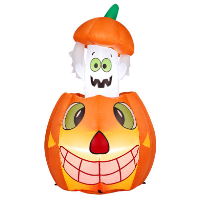 Décoration fantôme de citrouille d'Halloween 2,8 pi avec DEL blanches intégrées, décoration de jardin gonflable Jack-o-Lantern pour la décoration intérieure de pelouse, jardin et fête