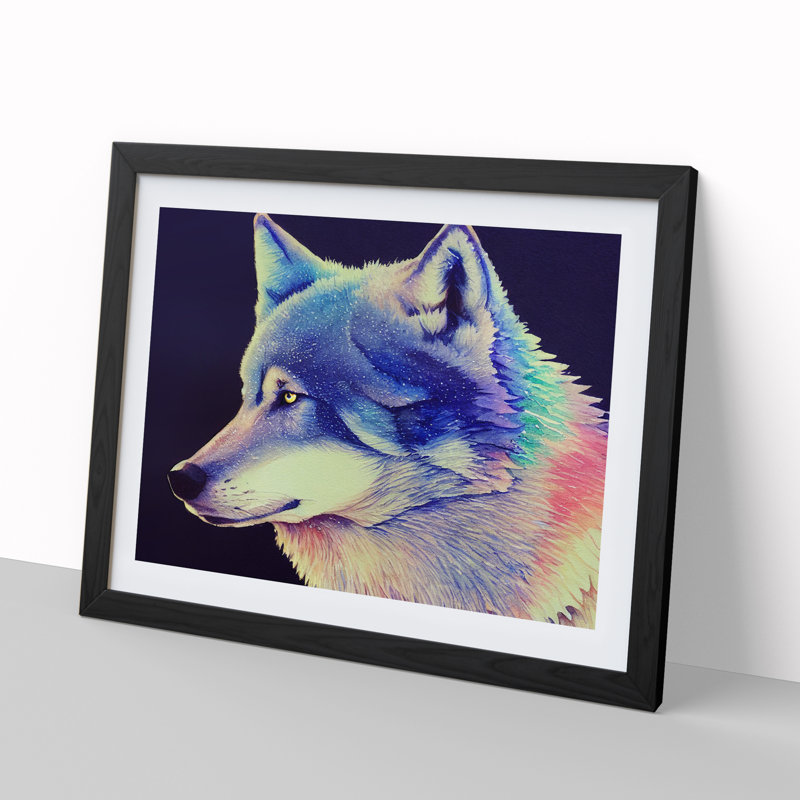 XH1022-10280X Wolf Watercolour Vol.2 - Single Picture Frame Painting, 46cm H x 64cm W x 2cm D, Black Framed