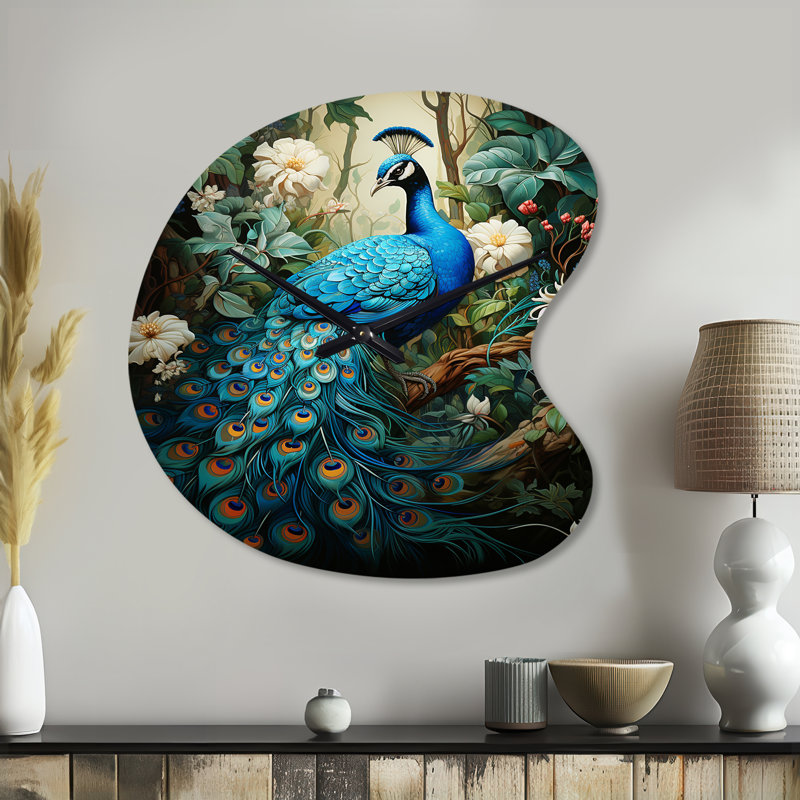 Sculpture horloge murale bleu sarcelle paon, Grand