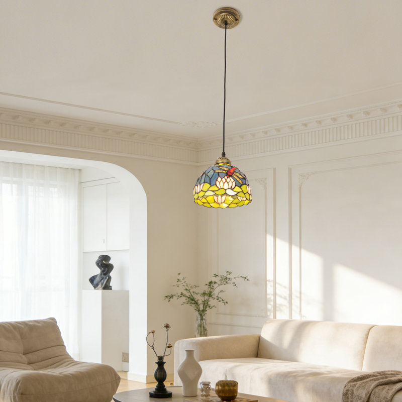 Luminaire suspendu rétro en vitrail, libellule Lotus réglable