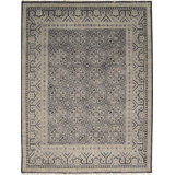 Gray Hand-Knotted Wool Geometric Scrollwork Modern Contemporary Carpet Rug