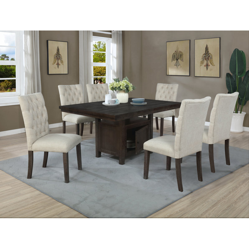 Jolin 6 - Person Four Leg Dining Set, Beige