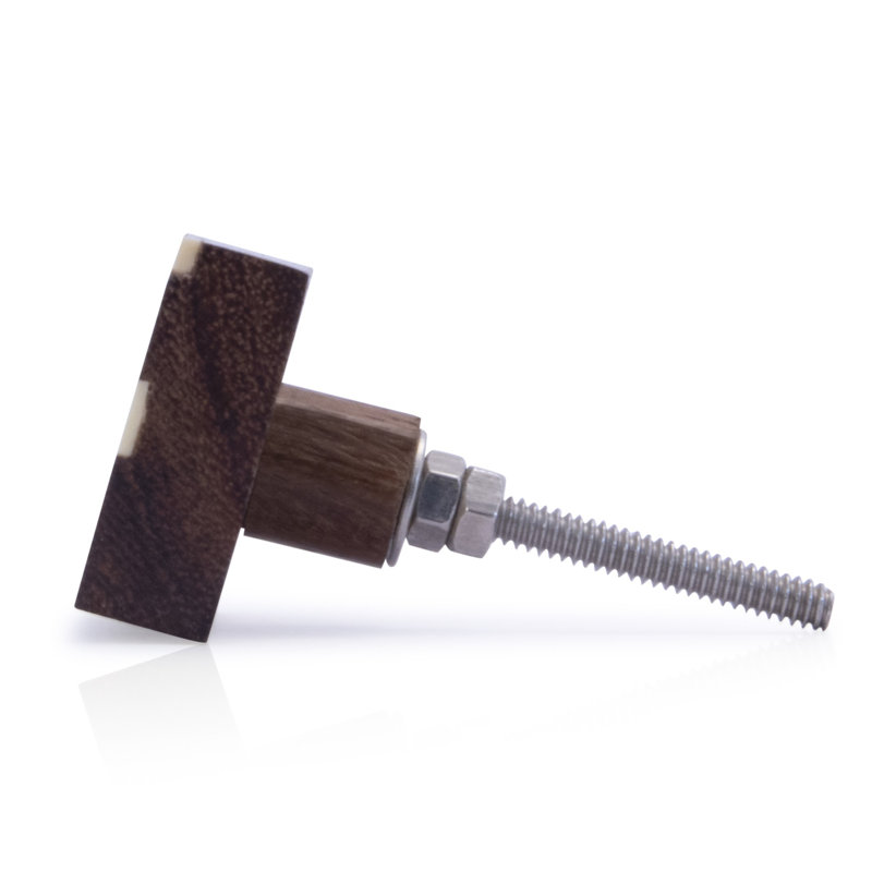 Cream and Brown Wood Square Cabinet Knob with Mounting Hardware
