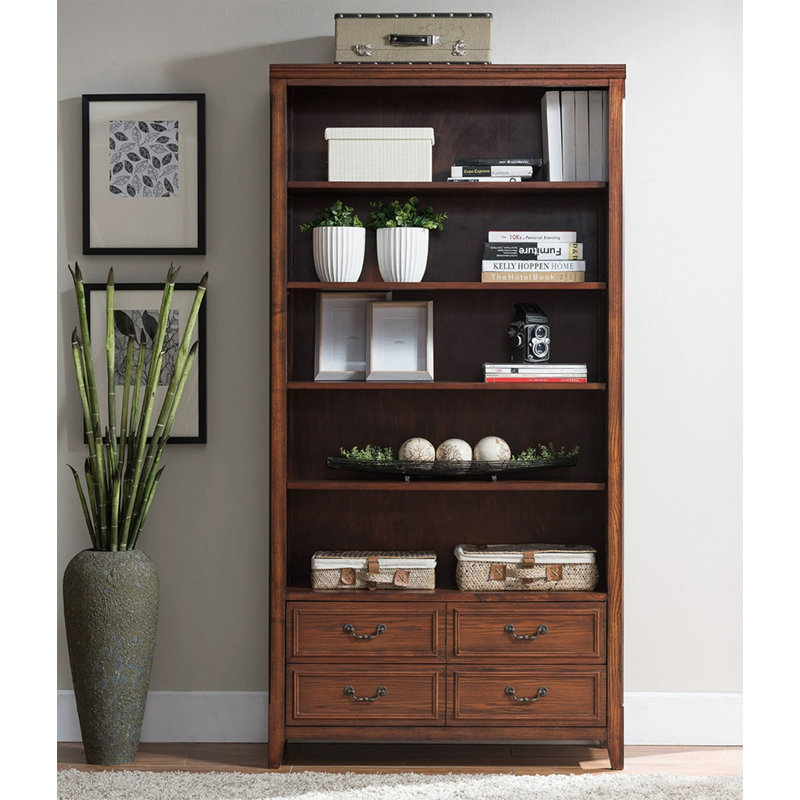 Bibliothèque ouverte à 5 niveaux avec 4 tiroirs, (5 Shelves) 74.8"H x 31.5"W x 13.8"D