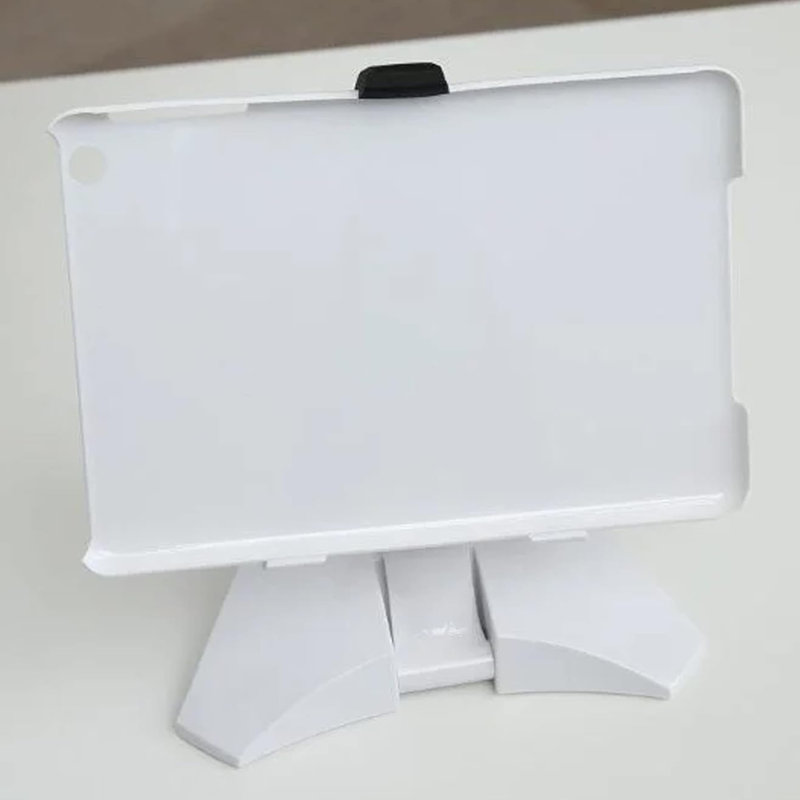 M&T Displays 360 Degree Rotating Mini Tablet Holder Stand – White ABS Plastic Desktop Mount, Supports Landscape and Portrait, Soft Protective Case, Adjustable Width 5.43–5.51 Inch, Travel Friendly