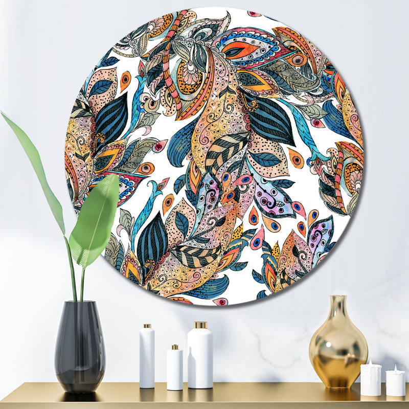 Boho Lucious Floras en orange et vert - art mural moderne en métal, H 11 po x l 11 po