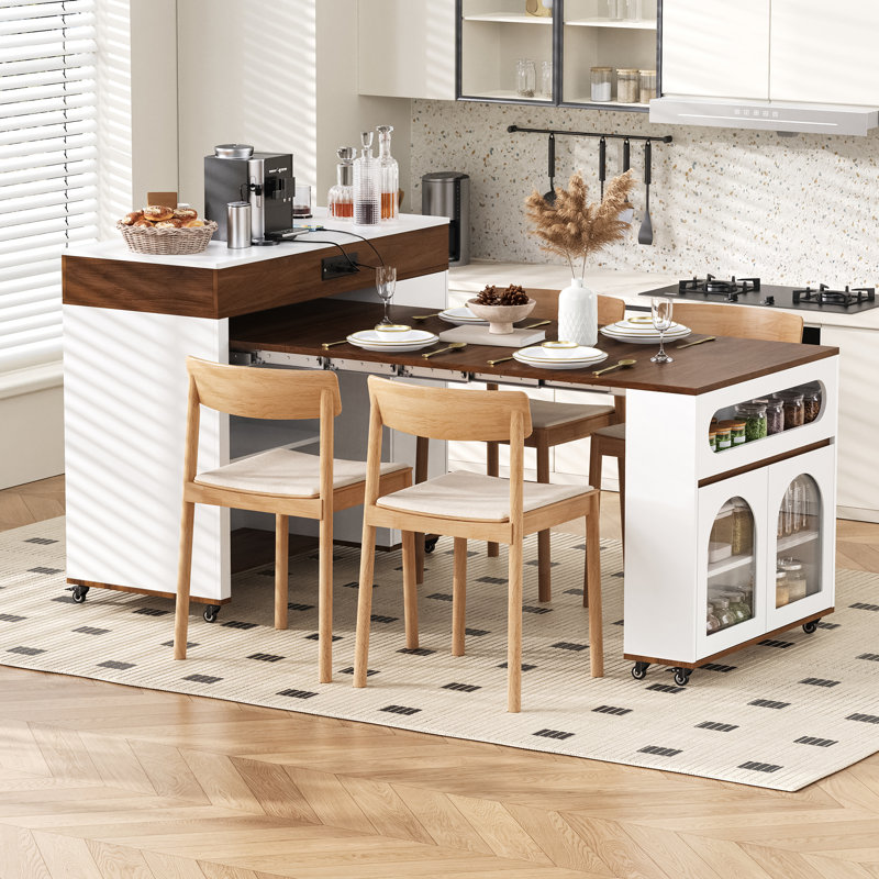Armoire de rangement avec table de salle à manger extensible, îlot de cuisine roulant, pour une utilisation polyvalente