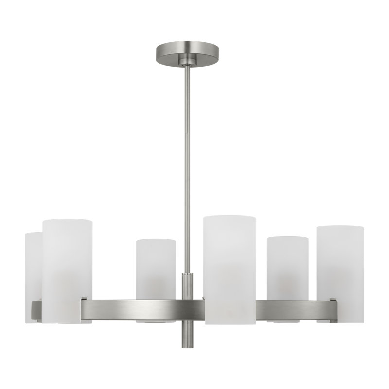 Rhode Brushed Steel 6-Light Chandelier with Etched Glass Shades