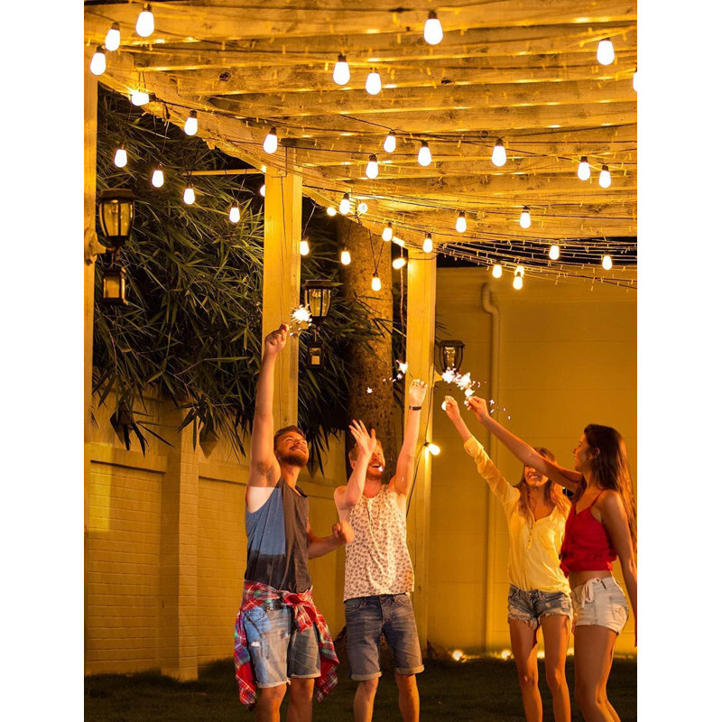 Outdoor String Lights, 48ft Smart Outdoor String Lights with 15 Dimmable Warm White LED Bulbs