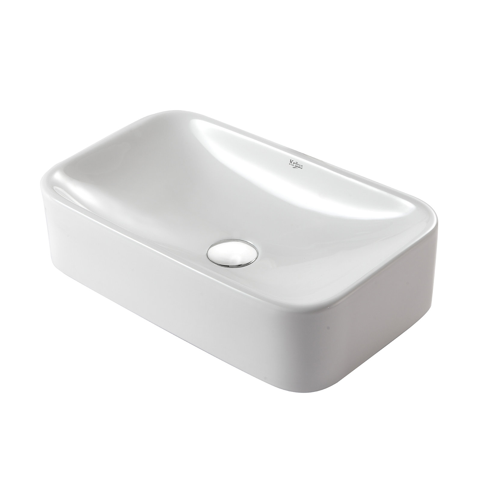Ceramic Ceramic Rectangular Vessel Bathroom Sink, Chrome