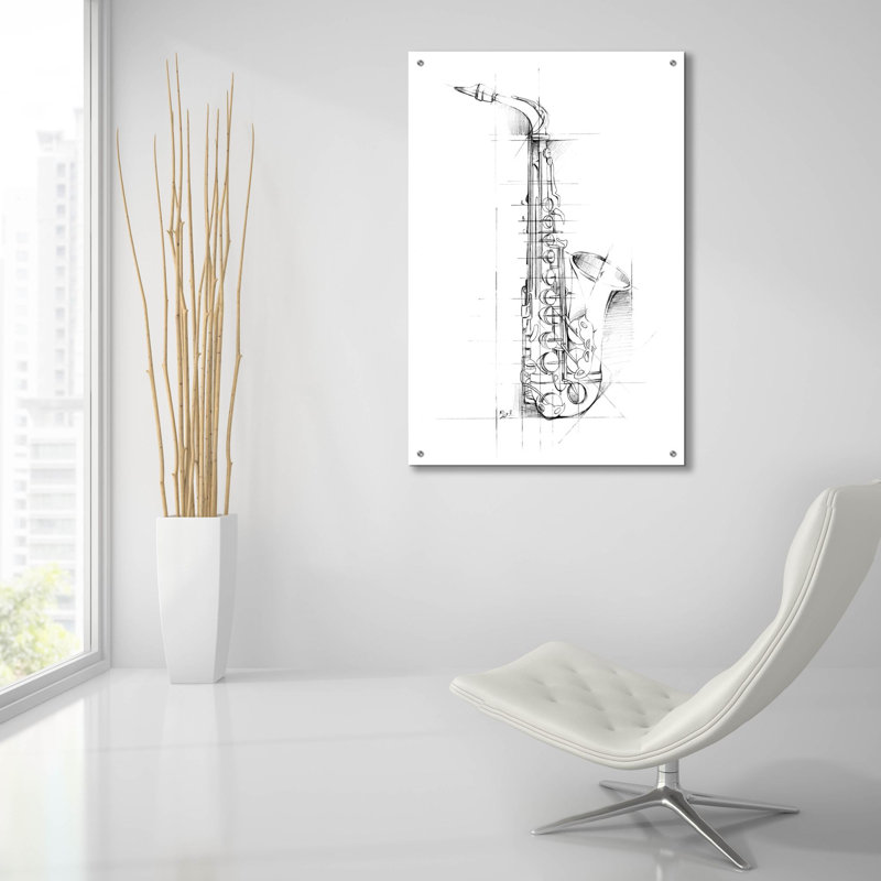 "Croquis de saxophone" par Ethan Harper, art mural en verre acrylique, H 36 po x l 24 po x P 0,12 po