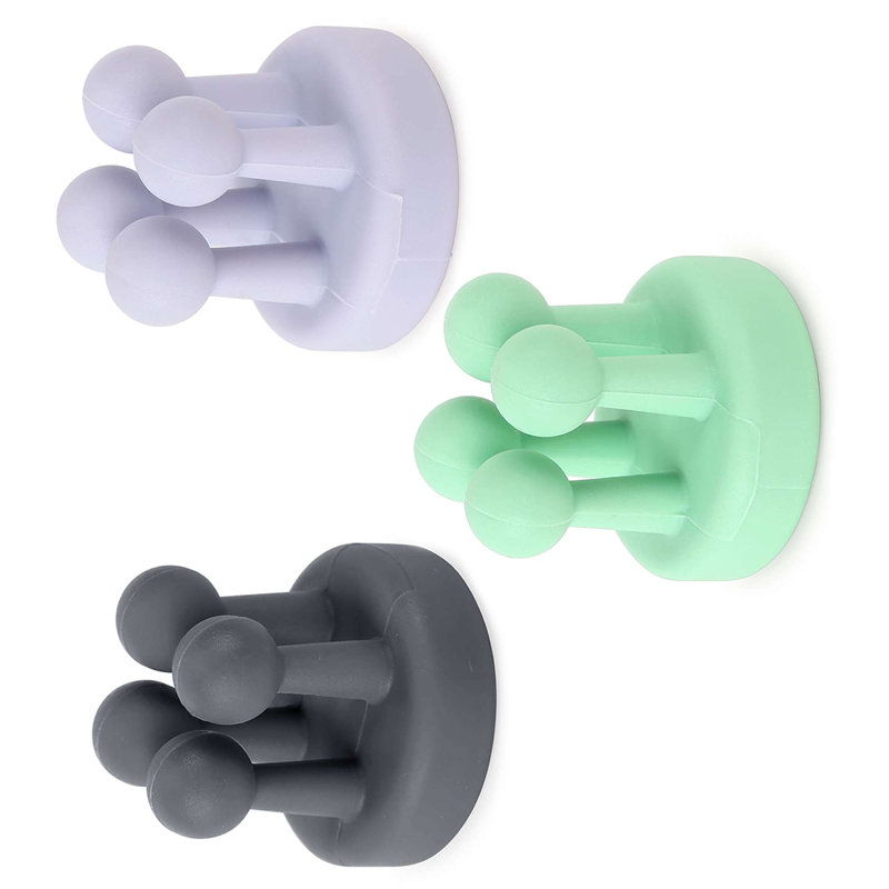 Ensemble de 5 porte-brosses à dents en silicone pour salle de bain, Noir / vert / bleu