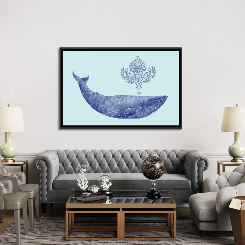 «Damask Whale # 2», impression sur toile, H 40 po x l 60 po x P 1,5 po, Toile encadrée noire, Pas de tapis