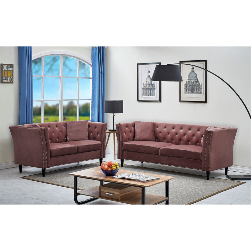 Canapé Chesterfield à accoudoirs roulés 80,3 po Cicero, Velours rose
