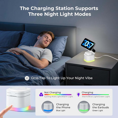 Foldable magnetic wireless charger with night light 15W fast charging station for iPhone Apple Watch AirPods retractable cable travel friendly