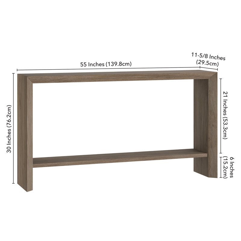 Osman Rectangular Console Table in Antiqued Grey Oak, 30" H x 55" W x 11.63" D, Beige