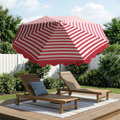 Parasol de patio de 10 pi, table d'extérieur festonnée avec réglage de l'inclinaison, manivelle, 8 nervures robustes pour la piscine, la terrasse et la cour
