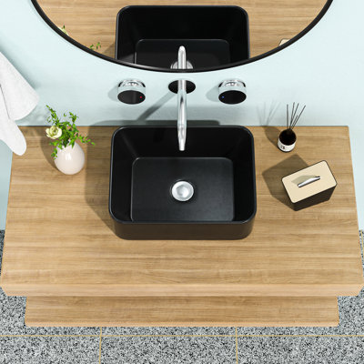 Black Ceramic Bathroom Sink 16"X12", Matte Finish. Modern And Elegant Look. Quality Ceramic, Low Water Absorption. Stain , Easy Maintenance. Above Counter Installation. 1 3/4" Center Drain Hole.