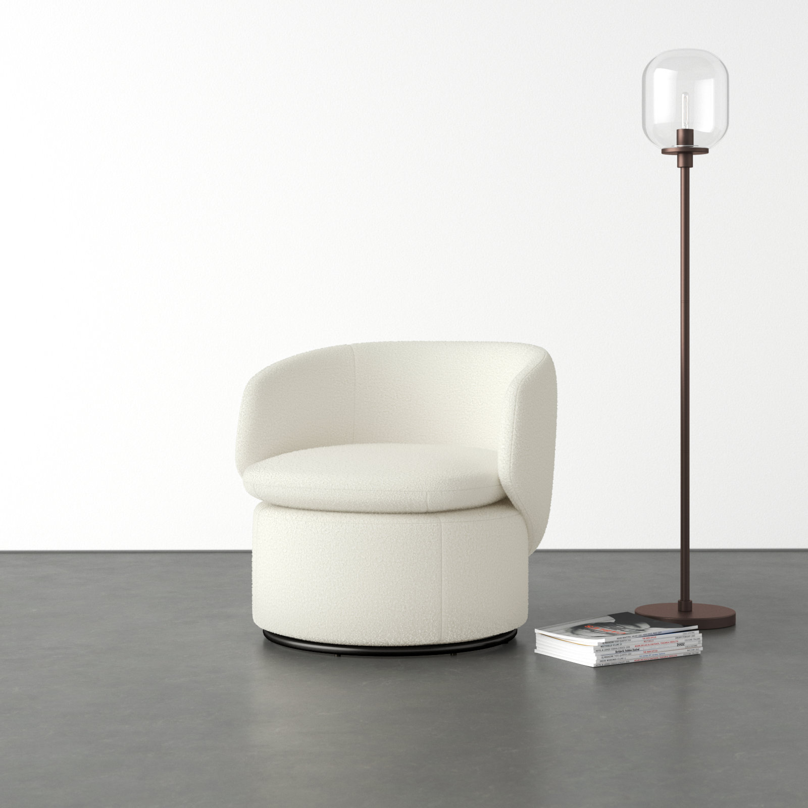 Janice Pine Swivel Barrel Chair, Ivory