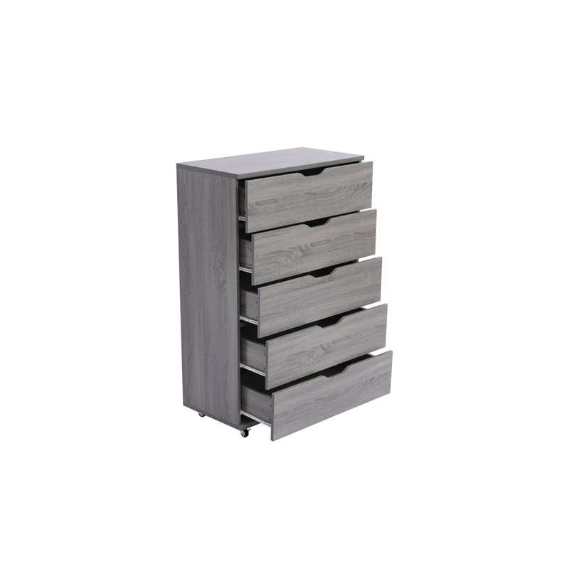 Commode mobile à 5 tiroirs avec roulettes, Gris