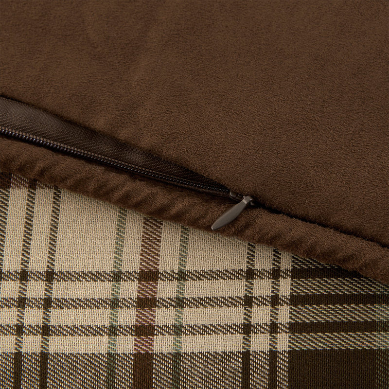 Twin Brown Cotton Plaid Comforter Set with Textured Accents