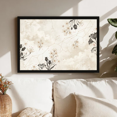 Art mural sur toile noir encadré pour le salon, la chambre à coucher, le bureau ou le vestibule - décoration murale décorative avec géométrie florale