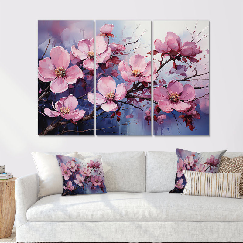 Dogwood Blossoms In Amethyst Hues - ensemble d'art mural cornouiller, Toile tendue, H 40 po x l 60 po x P 1 po