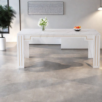 Spacious Dining Tables (table Only, No Chairs, Complete With Top And Legs), Mdf Faux Marble Modern Home Dining