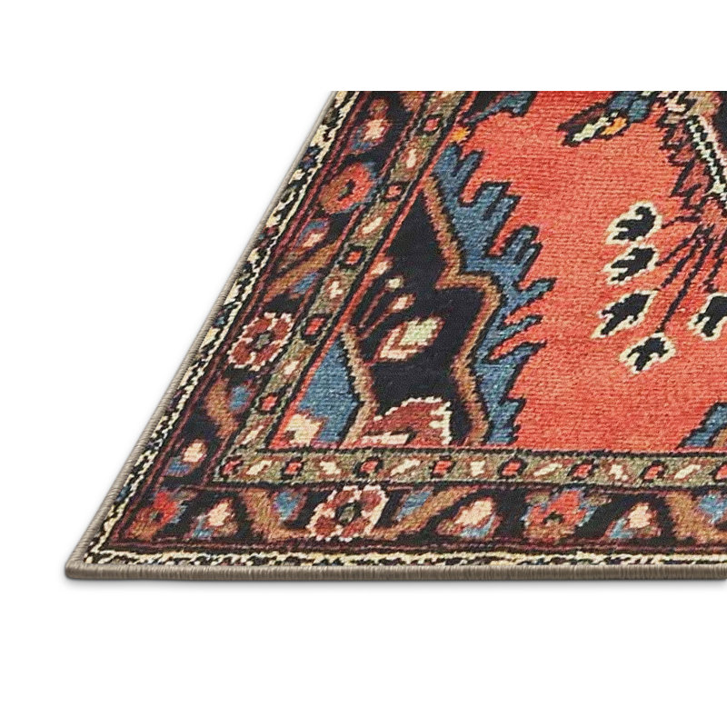Tapis orange/bleu/noir traditionnel Liudger, Rectangle 2 pi x 5 pi