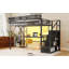 Lit mezzanine en métal avec bureau, armoire, escalier, station de recharge et éclairage DEL pour ados-1028255154