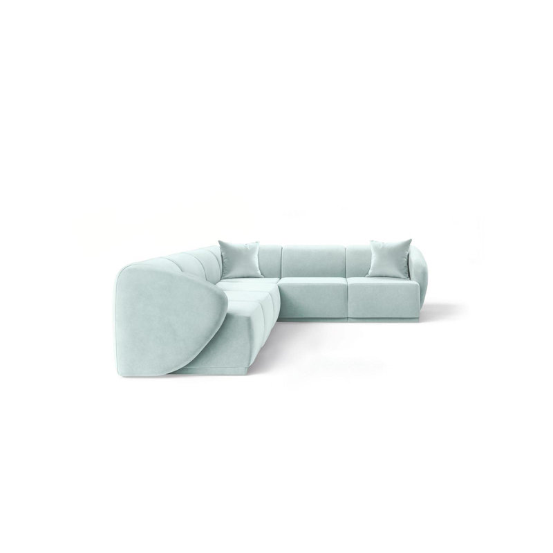 6 Seater Velvet Sofa & Chaise, Left Hand Facing, Blue Velvet