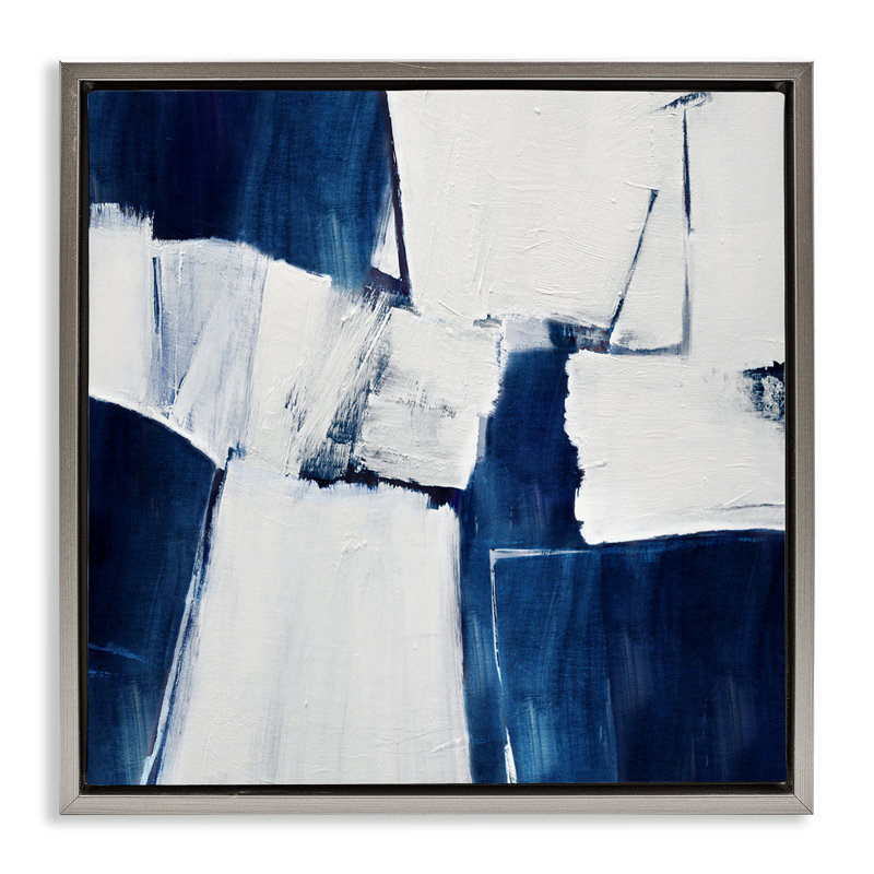 Bleu brossé abstrait brossé, Cadre flottant gris lustré, H 18 po x l 18 po