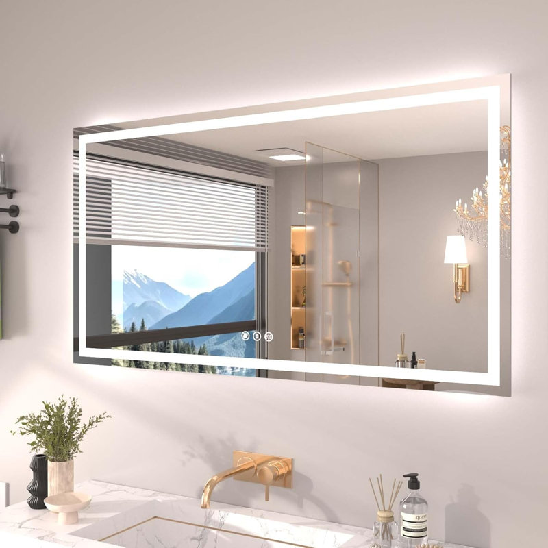 Miroir de salle de bain à DEL avec anti-buée, rétro-éclairé et miroirs de salle de bain éclairés, 84 po x 40 po