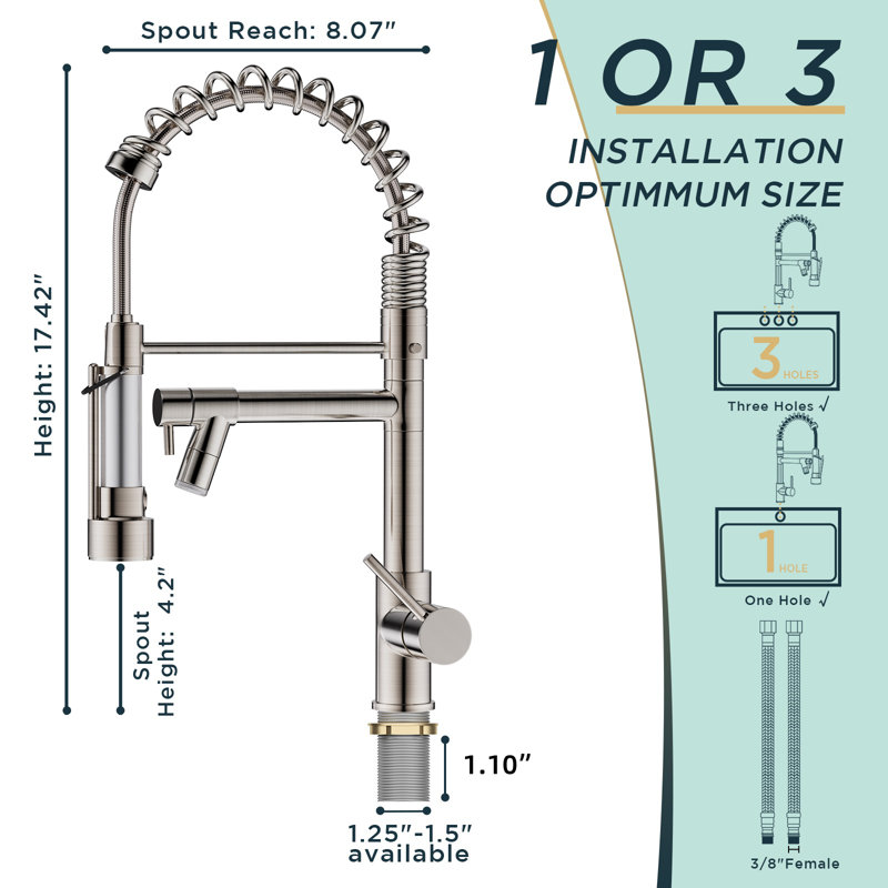 FORIOUS LED Light Pull Out Kitchen Faucet with Accessories, Brushed Nickel