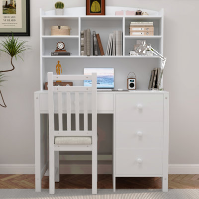 Ensemble de bureau de direction et chaise rembourrée 40 "avec bibliothèque, bureau d'ordinateur à quatre tiroirs, tablette de rangement et chaise Vintage, idéale pour le bureau ou le bureau dans la chambre à coucher ou le salon