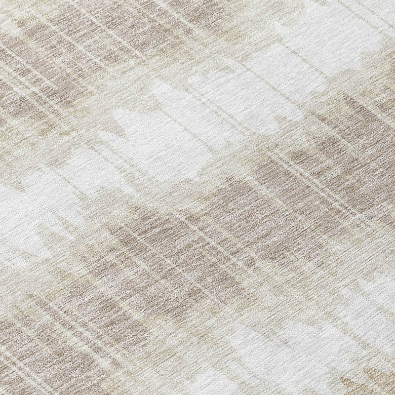 Tapis ivoire en polyester tissé à la machine intérieur / extérieur Lamanna, Rectangle 9 pi x 12 pi
