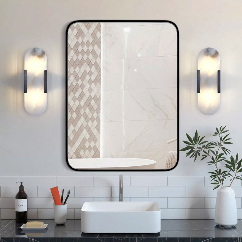 2-Light Wall Mounted Sconce with Alabaster Shade (Bulbs Included), Dark Gray, No, 13.8" H x 4.6" W x 3.4" D