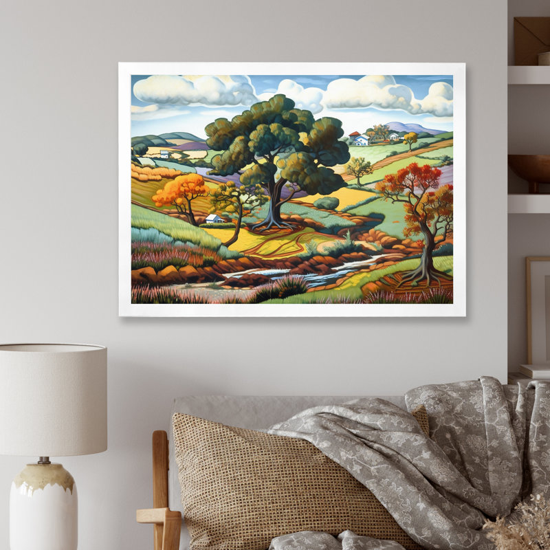 Peinture d'automne «Mountain Beauty Serenity», Cadre simple blanc, H 30 po x l 40 po x P 1,5 po