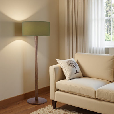 Lampe sur pied rétro 61,4 "avec base en bois d'hévéa et abat-jour en lin - Lampe sur pied de style Mid-Century moderne pour un éclairage de chambre à coucher ou de salon confortable