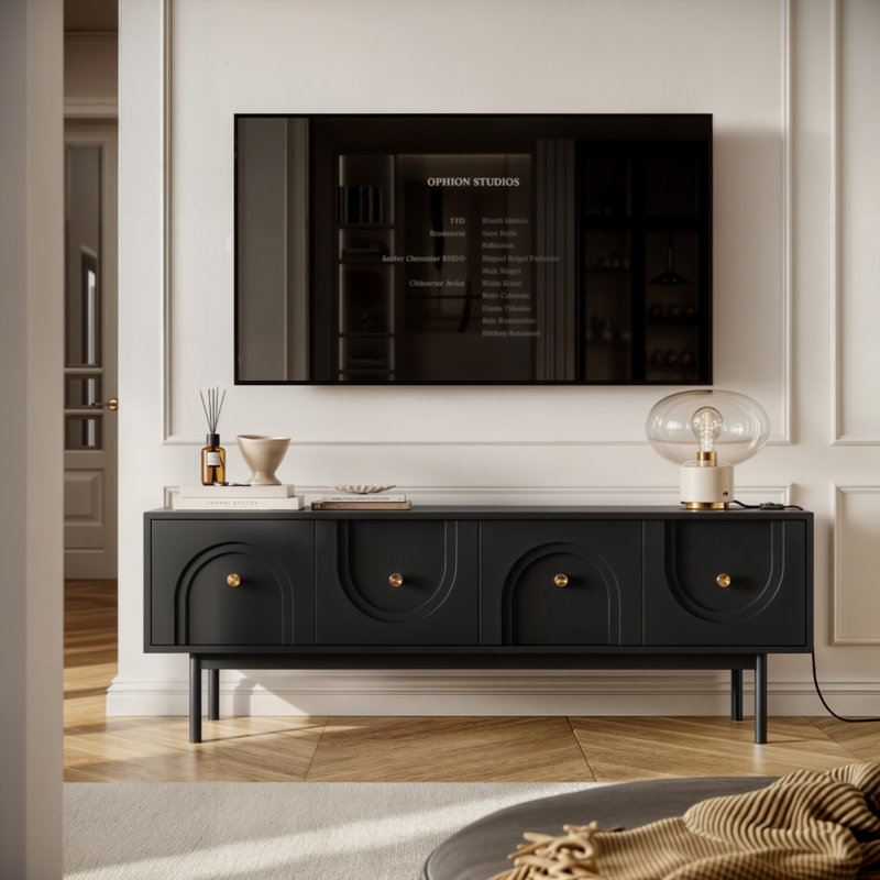 TV Stand LIBERTY 154 cm with gold handles, Black